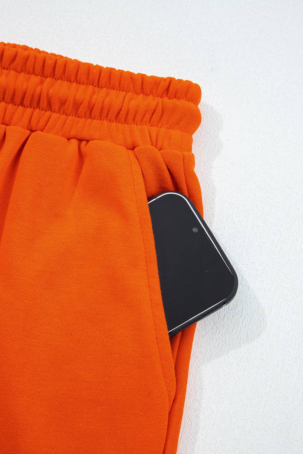 Orange Varsity Striped Sleeve Drop Shoulder Sweatshirt and Short Set for wholesale on Faire3