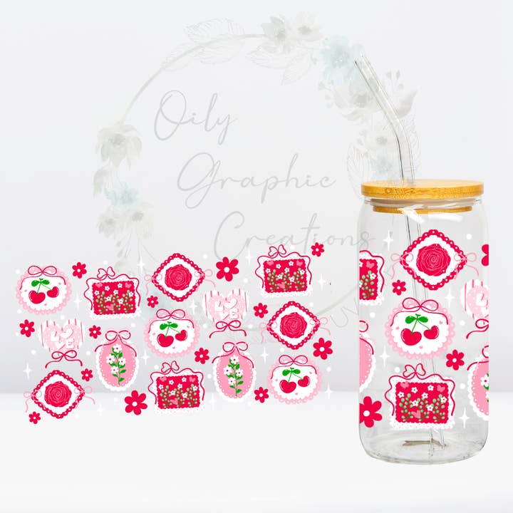 Fleurs, Cerises, & Cadres-16oz Enveloppe UV DTF pour la vente par Oily Graphic Creations