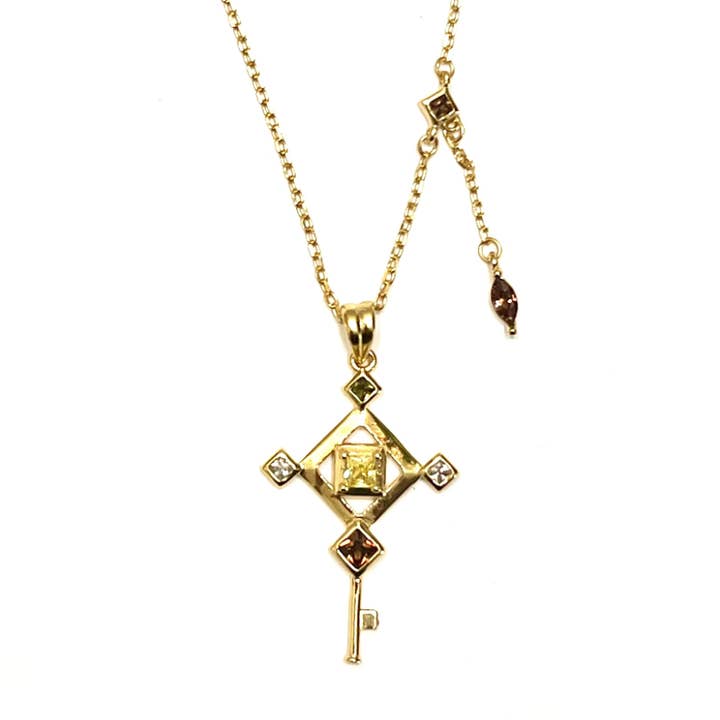 Collana con ciondolo a chiave quadrata in argento sterling placcato oro 14K per la vendita all'ingrosso da parte di HIRARI.CO