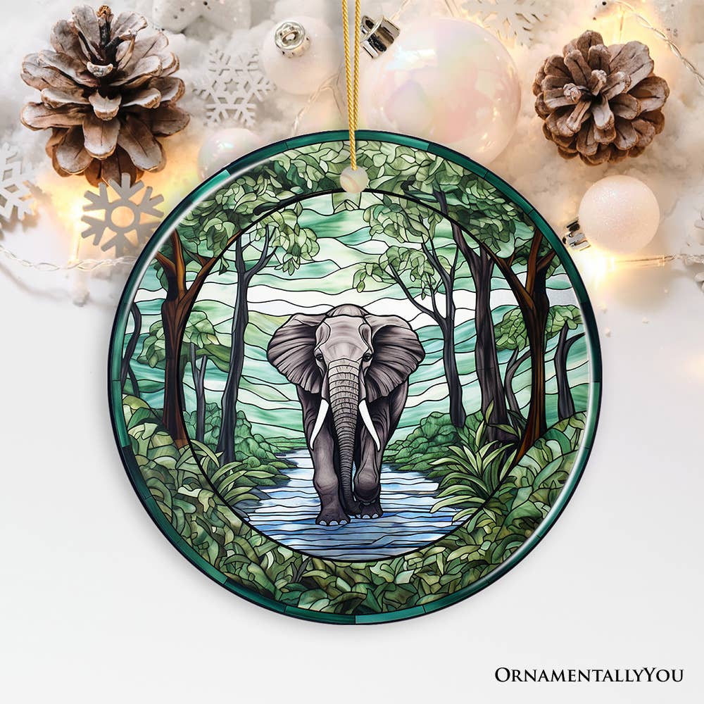 OrnamentallyYou - Wholesale Ornament - Elephant Elegance Stained Glass Style Ceramic Ornament0