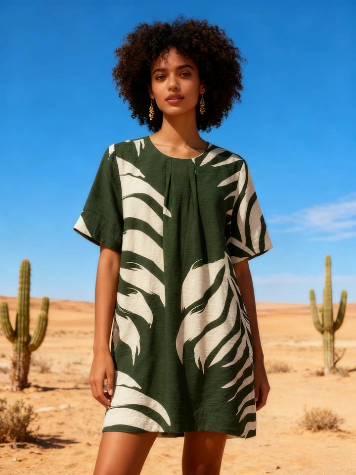 Tropical print dress with round neck for wholesale by last queen