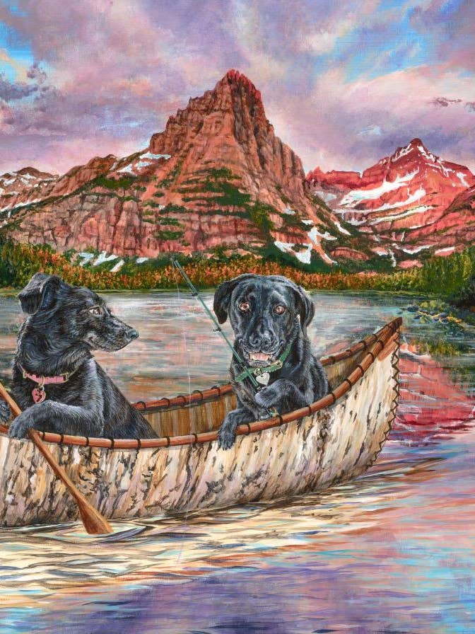 Queues du lac Peinture acrylique Labrador noir pour la vente par Holly Simental