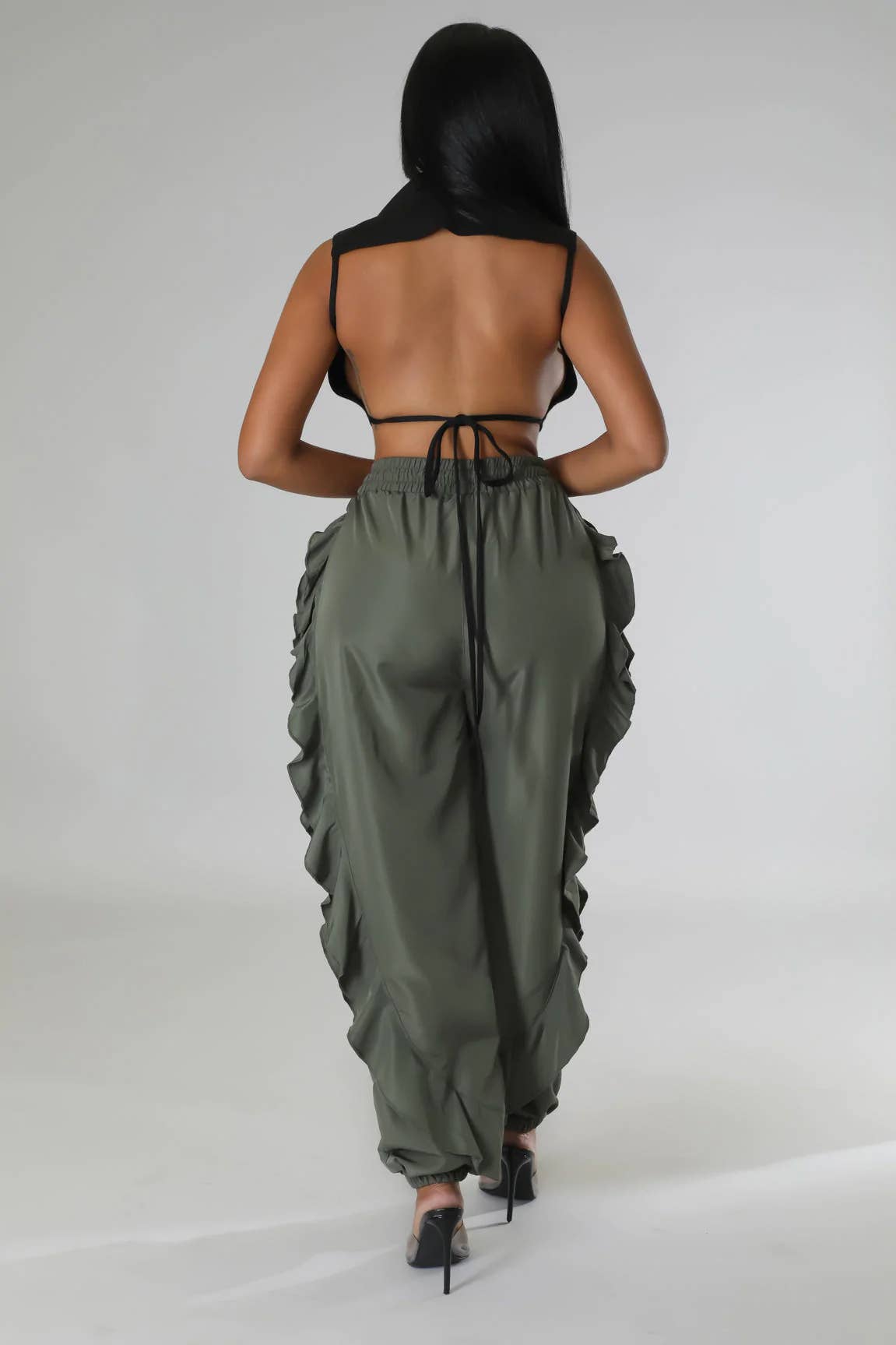 5besties inc - Wholesale Pants - Women's - DRAWSTRING WAIST RUFFLE SIDE CARGO PANTS15