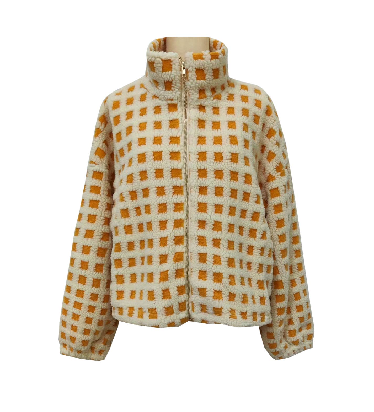 Rosa Clothing - Wholesale Jacket - Women's - Checkered Gingham Sherpa zip-up jacket 6 COLORS13