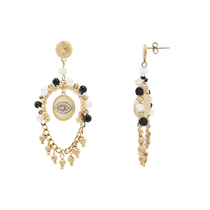 AMORINO SRL - Wholesale Dangle Earrings - DANGLING EARRINGS WITH EVIL EYE AND BEADS - NK21124120F866