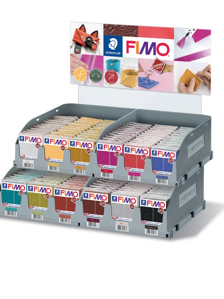 FIMO Effect Leather Display mit 144 Rollen à 57 g für den Großhandel von Graine Créative