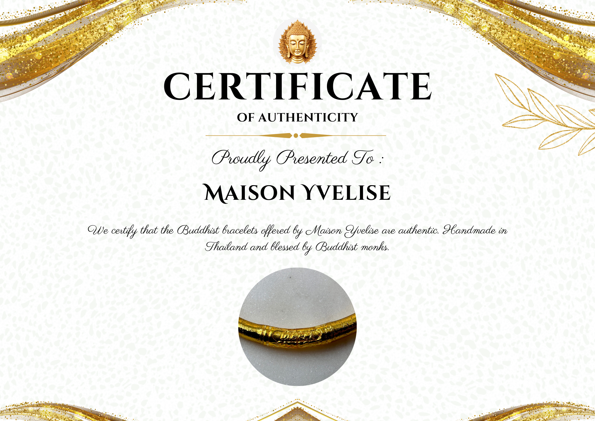 Maison Yvelise - Vente Bracelet jonc - Bracelet Bouddhiste Jonc Thaïlandais Doré à la feuille d'or6