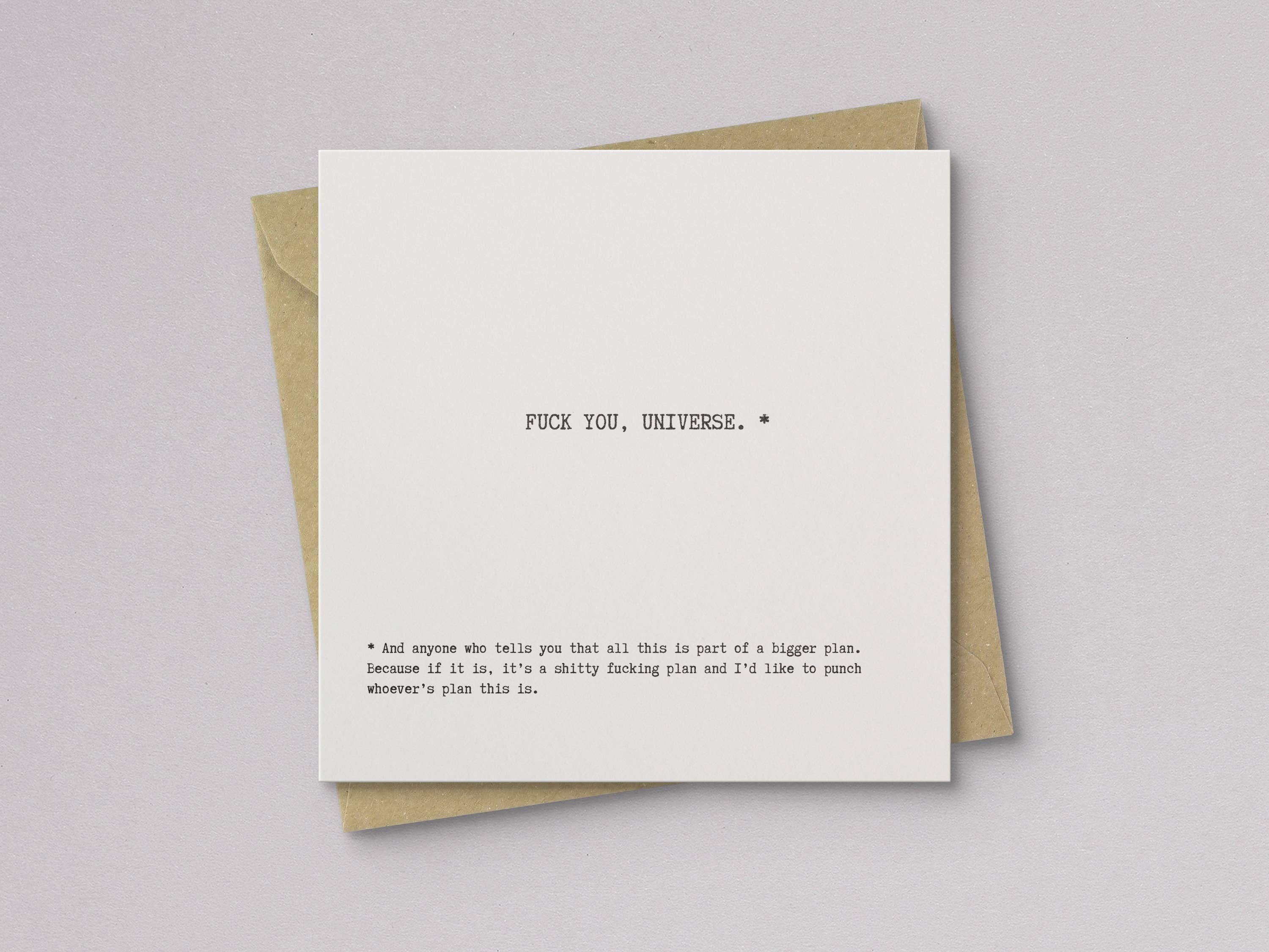 Kwohtations - Wholesale Sympathy Card - Fuck You Universe Letterpress Sympathy Card1