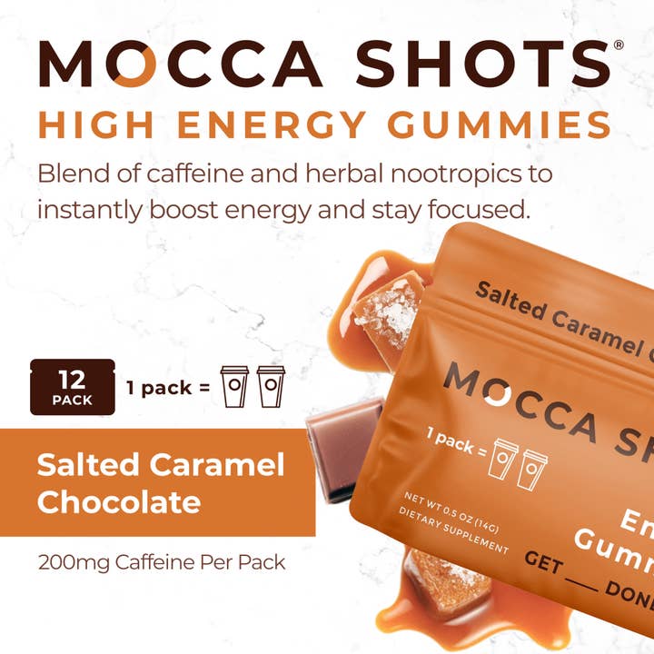 Seattle Gummy Company - Wholesale Oral Supplement/Vitamin - Mocca Shots Salted Caramel Chocolate Caffeine Gummy |12-Pack