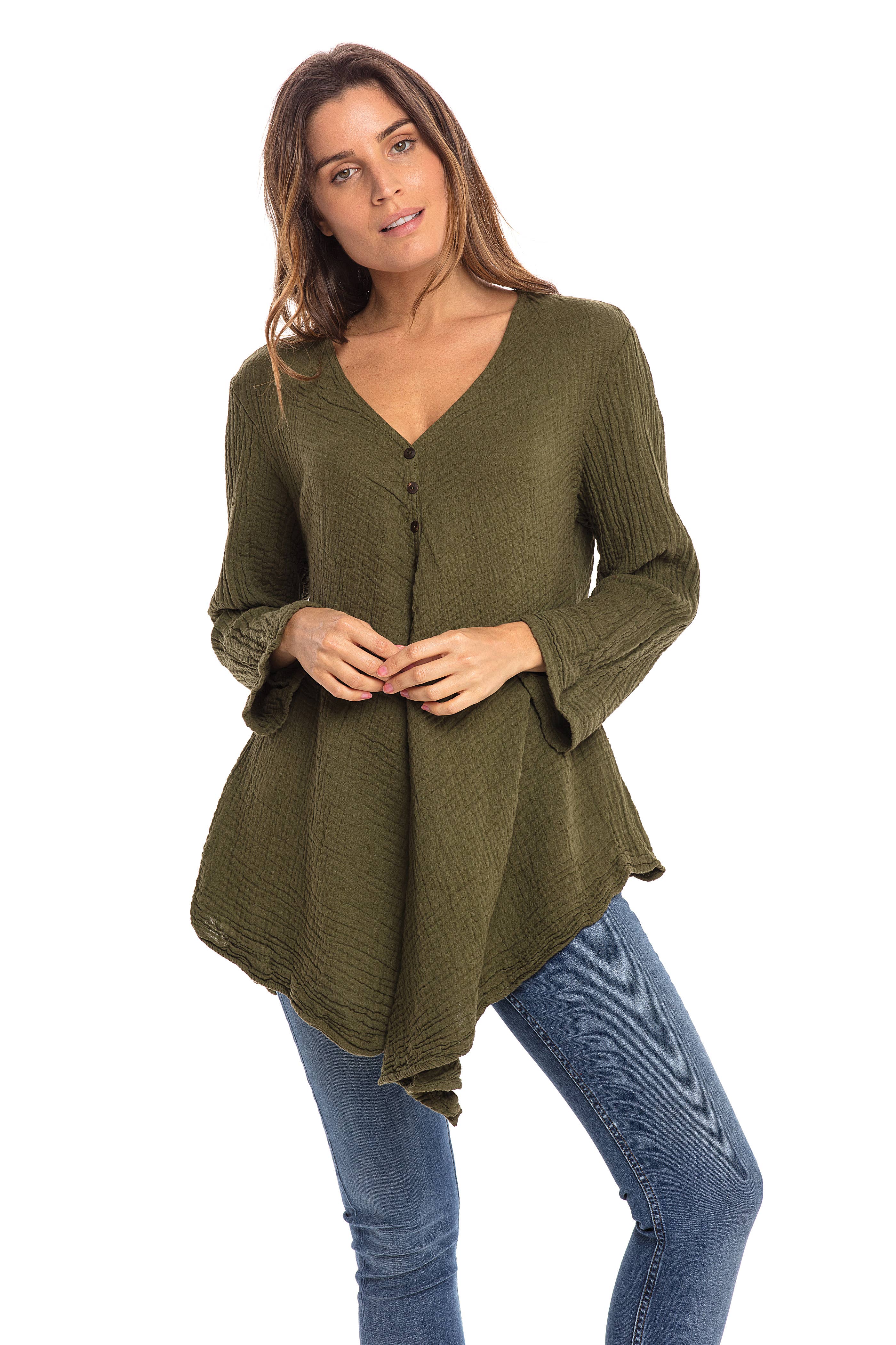 Nusantara Inc. - Wholesale Blouse - Women's - Thai Cotton Button Front Top-0482715