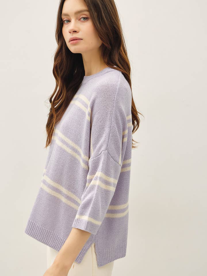 DROP SHOULDER STRIPED SWEATER TOP for wholesale by Be Cool