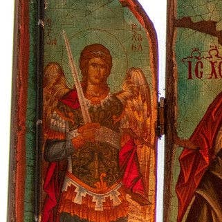 TheHolyArt – wholesale Religiöst kort – Kristen ikonostas Jungfru Maria Glykophilousa Ärkeängel Mikael Ärkeängel Gabriel ikon Handgjord duk Mt Athos träaltare Ortodox ikon6