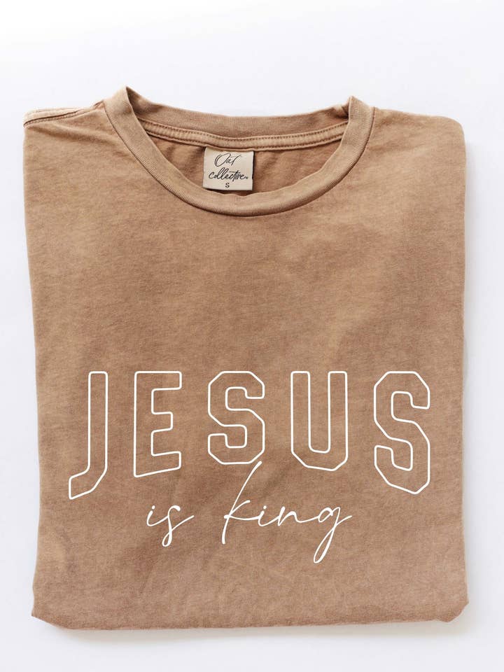 OAT COLLECTIVE - Wholesale Screen Printed T-Shirt - Women's - JESUS IS KING Mineral Washed Graphic Top