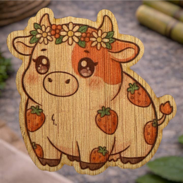 Vache Fraise pour la vente par Bamboo Wood Stickers