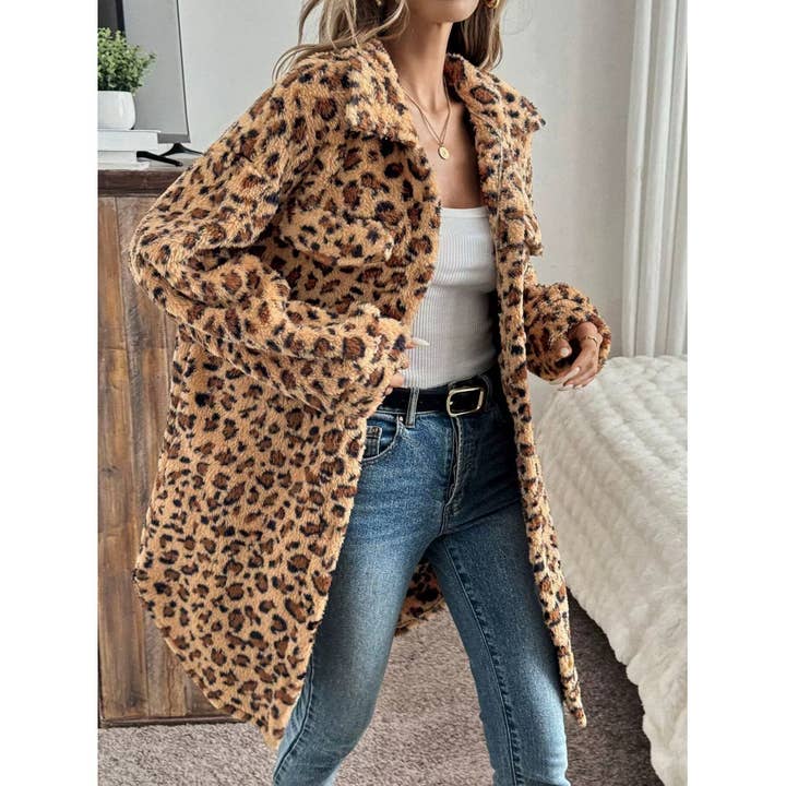 Leopard Print Oversized Faux Fur Jacket for wholesale by Mapcie
