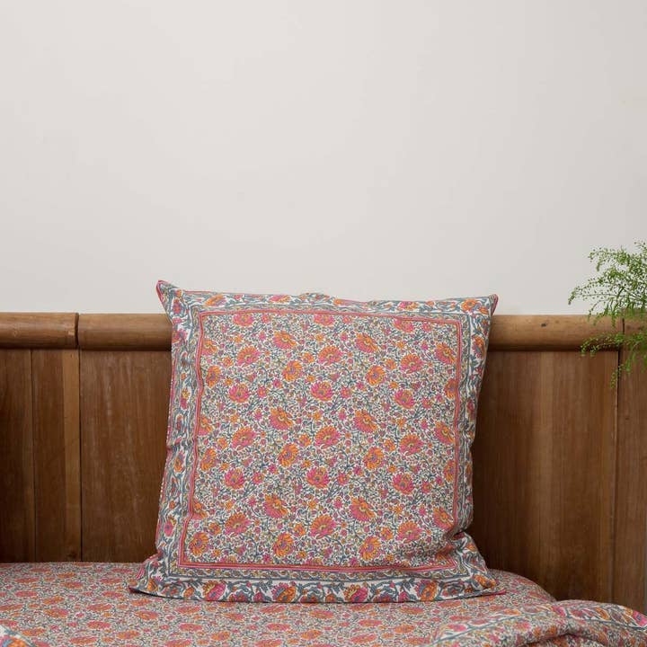 Jardin d hiver en ivoire Valerie Pillowcase - flowers - pink - orange - green for wholesale on Faire