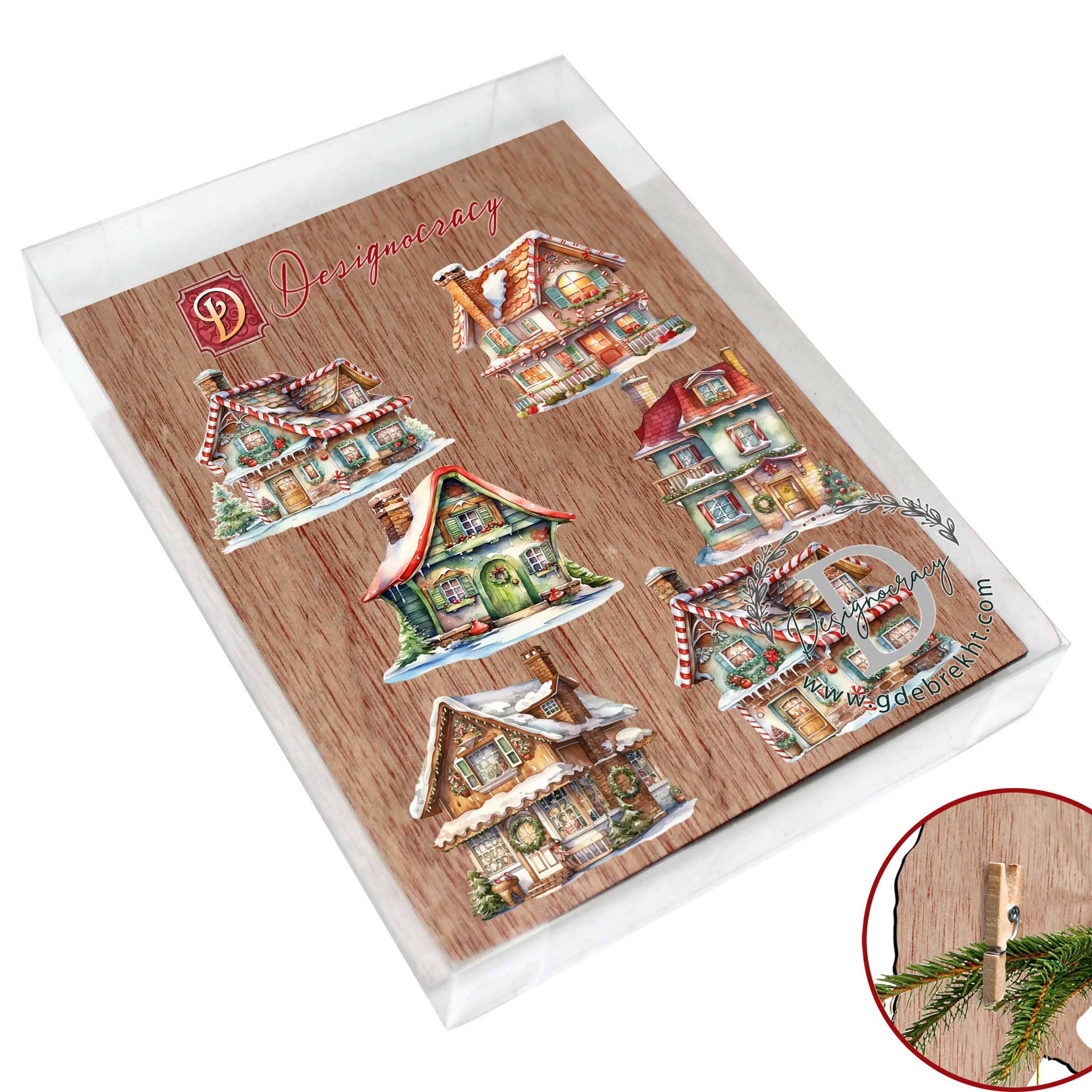Designocracy - Wholesale Ornament Set - Dream Houses Clip-On Eco Wood Decorative Ornaments Set 65
