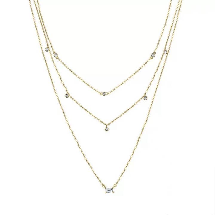 Triple Layer Zircon Necklace – Sterling Silver or Gold Plated for wholesale by Starlight Jewelry