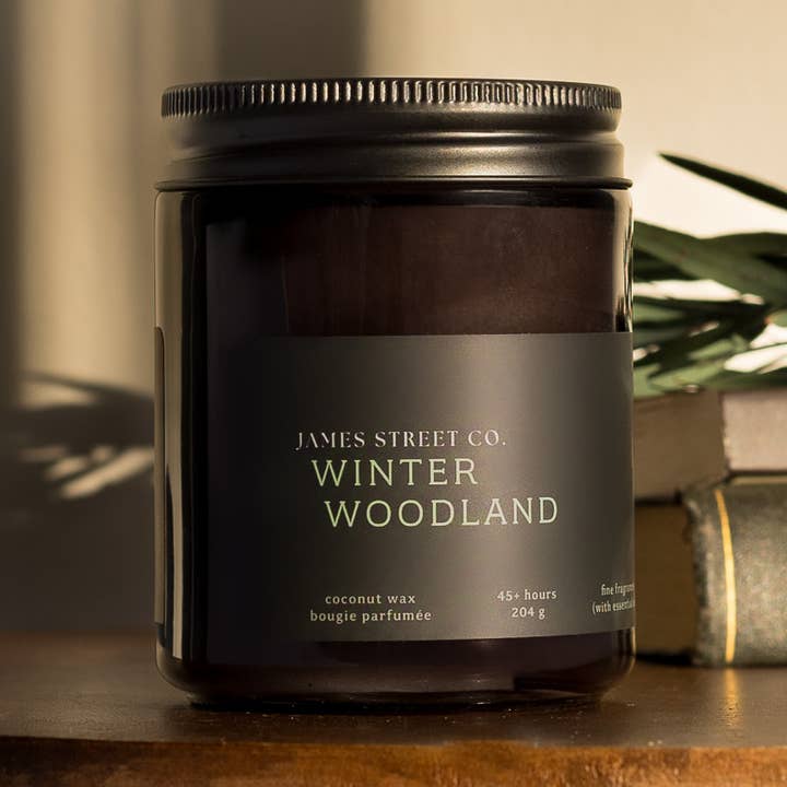 James Street Co. – wholesale Burkljus – Vinter Skogsland - Kokosvax 8oz Ljus | Frisk Träig Mysk - Helg Vinter Jul0