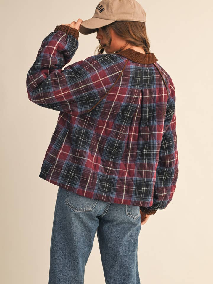 &MERCI - Wholesale Jacket - Women's - PLAID QUILTED JACKET WITH CONTRAST CORDUROY DETAIL MJK411533