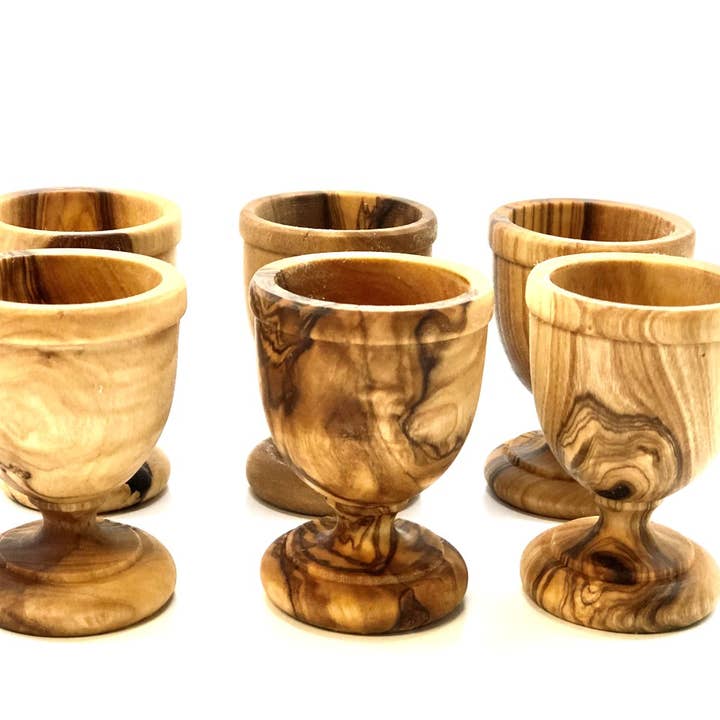 olivenholz-erleben – wholesale Egg cup/holder – Set of 6 egg cups turned from olive wood