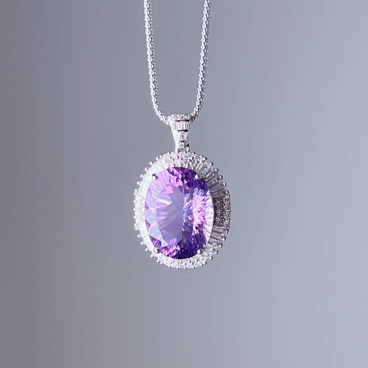 Ovaal geslepen statement-halsketting met amethist voor wholesale door Ninaouity