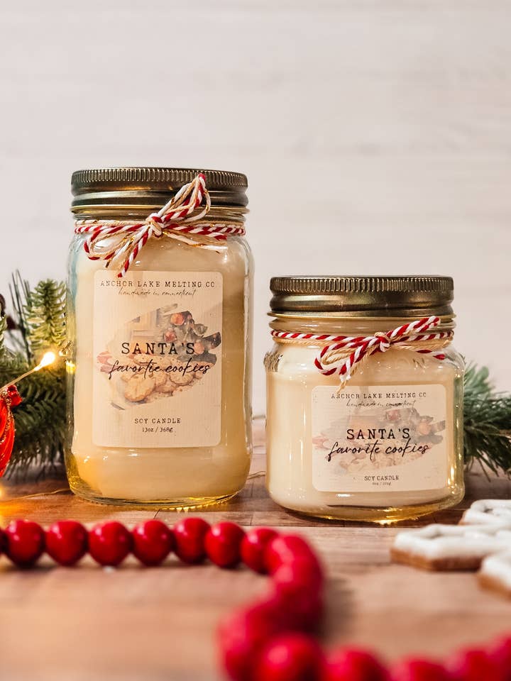 Les biscuits préférés du Père Noël – Bougie en cire de soja parfumée au biscuit au sucre | Bougie à mèche en bois parfum boulangerie pour la vente par Anchor Lake Melting Co