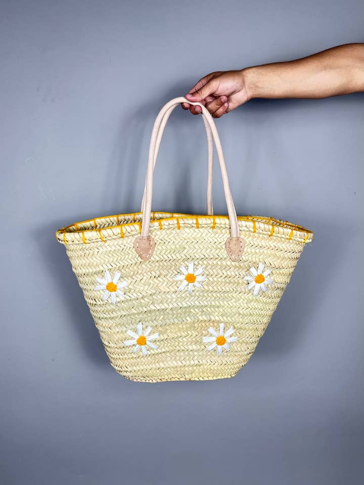 Moroccan Straw Bag with Leather Handles-French Market Basket for wholesale by Mikwi