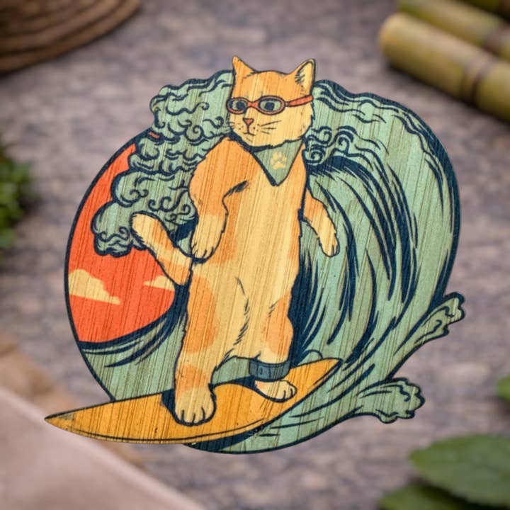 Surfing kat for engroshandel hos Bamboo Wood Stickers