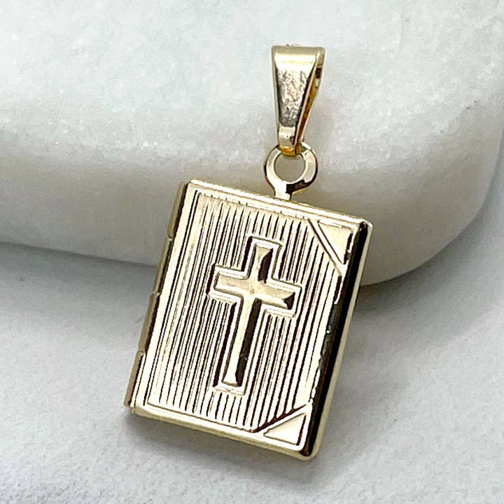 Petit livre biblique rempli d'or 18 carats et rempli d'argent pour photos à l'intérieur, breloques et pendentifs religieux, vente en gros de fournitures de fabrication de bijoux pour la vente par DIJU Jewelry