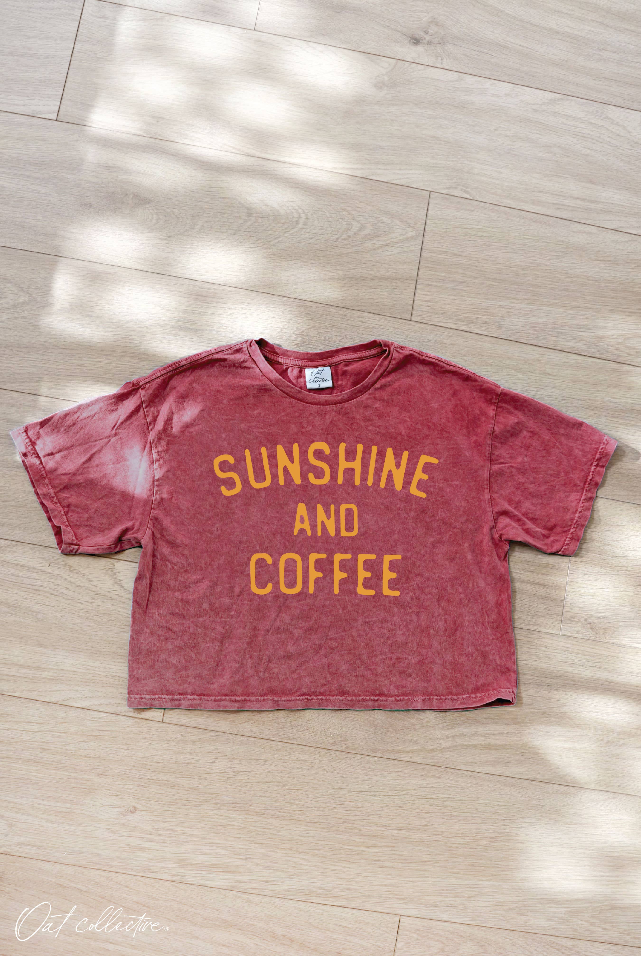 OAT COLLECTIVE - Wholesale Screen Printed T-Shirt - Women's - SUNSHINE AND COFFEE Cropped Mineral Washed Graphic Top
7