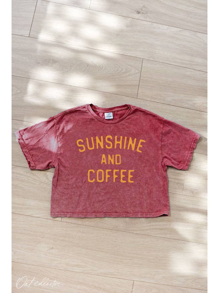 OAT COLLECTIVE - Wholesale Screen Printed T-Shirt - Women's - SUNSHINE AND COFFEE Cropped Mineral Washed Graphic Top
7