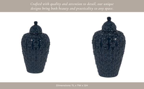 Sagebrook Home - Wholesale Decorative Jar - Decorative Jar - Blue Ceramic Chain Texture Lidded, 12 in.12