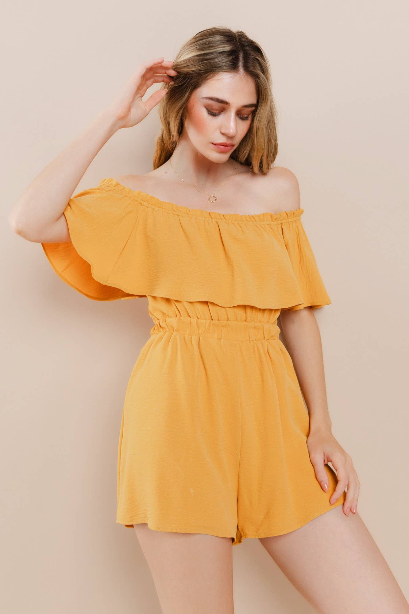 WISTERIA LANE – wholesale Romper – Women's – ON-OR-OFF SHOULDER SOLID CREPE ROMPER - 4350 WHITE8