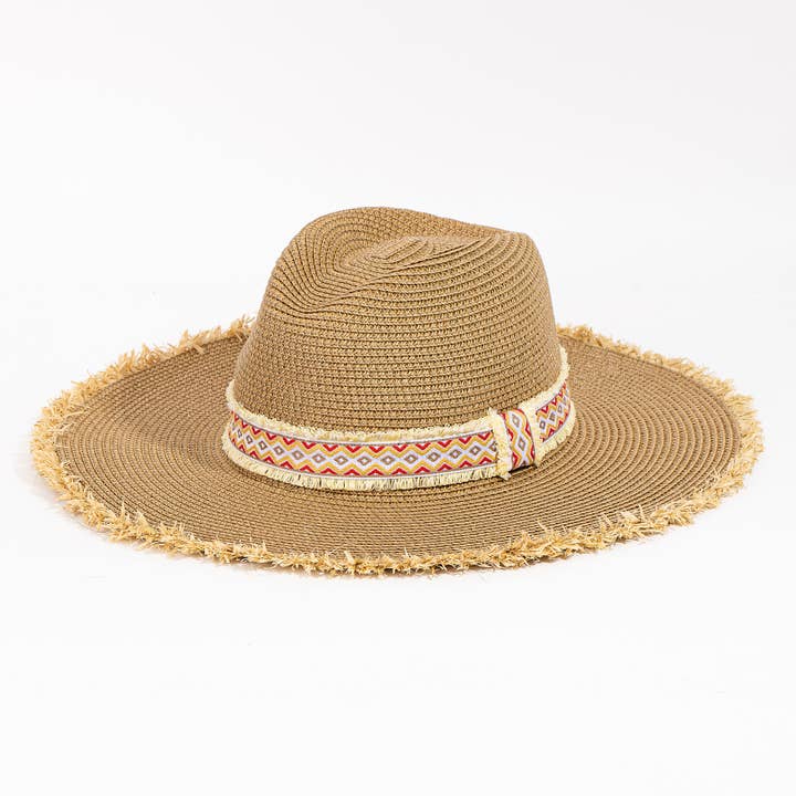Collections by Fame Accessories - Vente Chapeau de paille – femme - Chapeau à franges en paille à rayures tribales Boho4