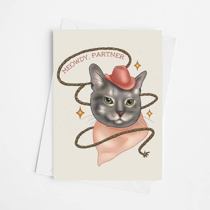Meowdy, Partner Greeting Card for wholesale by Luck and Lavender Studio