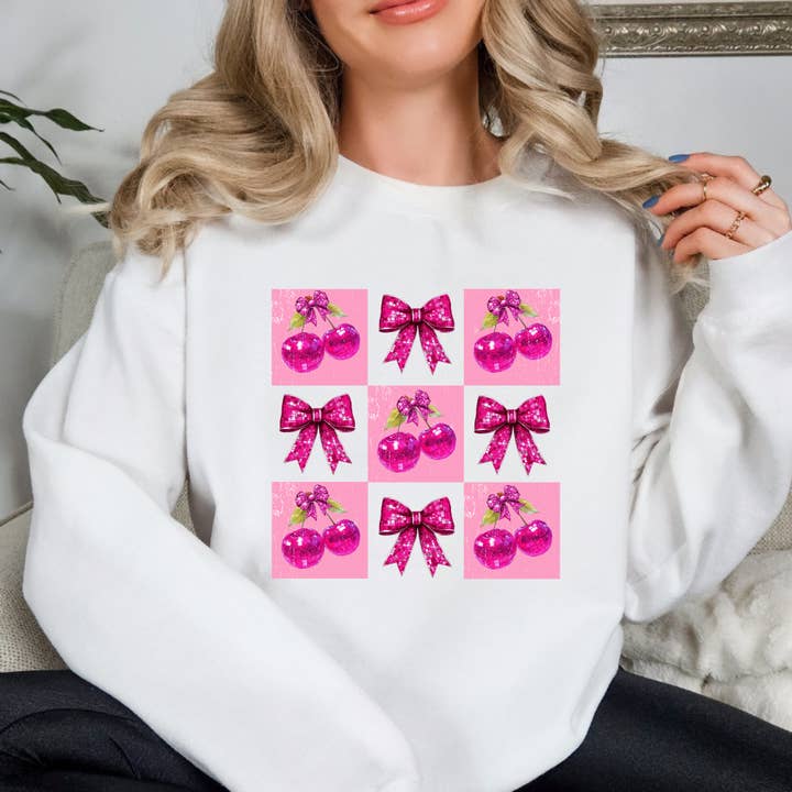 Sudadera de San Valentín con cerezas y lazos coquetos para venta al por mayor de Simply Spoken Apparel