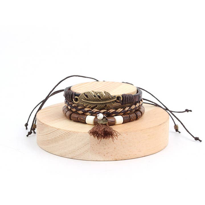alberalkirk - Wholesale Woven/Braided Bracelet - Multi Layer Braided Leather Tassel Bracelet S5P6225