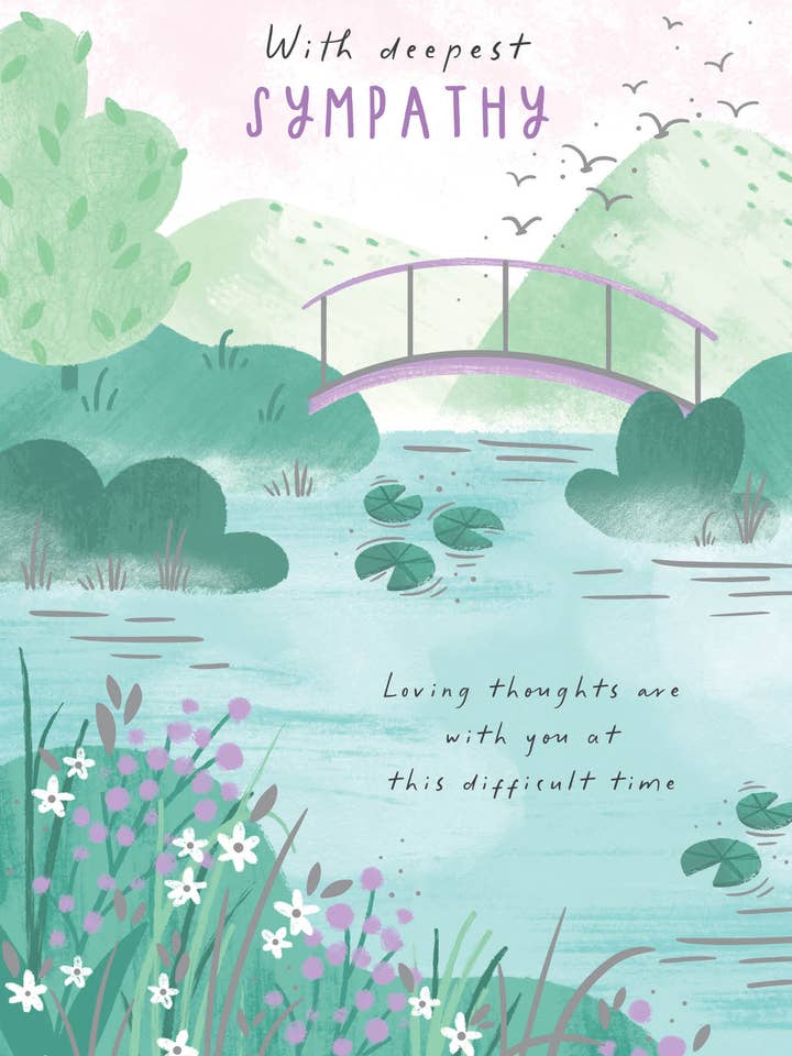 SYMPATHY GREETING CARD POND & BRIDGE PAPER R for wholesale by Notes & Queries, Inc.