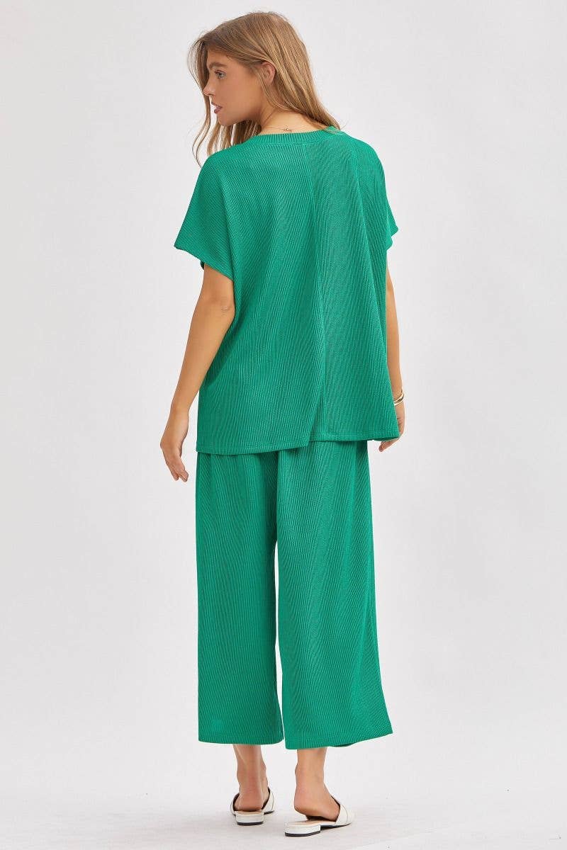 Dear Scarlett - Vendita all'ingrosso Completo top e pantaloni (NON loungewear) - Donna - Top Solido + Pantaloni a Gamba Larga TRVSET-PALMBEACH20
