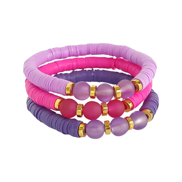 Heishi Bracelet, Pink Stackable Bracelets Set of 5, Pink Clay Bead  Bracelet, Pink Clay Bead Bracelet Stack, Pink Bracelet Stack, 