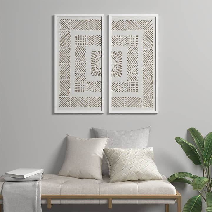 Olliix - Wholesale Gallery Wall Set - Natural Rice Paper Geo Wall Art Decor 2-Piece