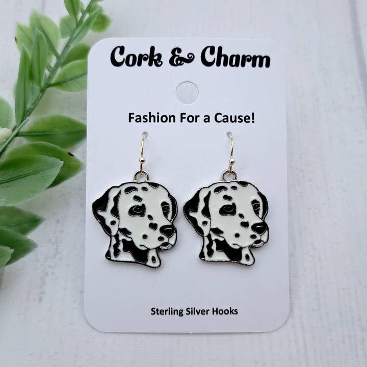 Dalmatian Dog Breed Head Face Sterling sølv øreringe for engroshandel hos Cork and Charm
