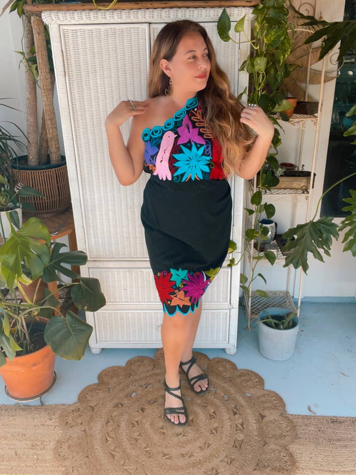 Robe Mex brodée à une épaule Otomi
(Multi-couleurs) pour la vente par Pink and Silver