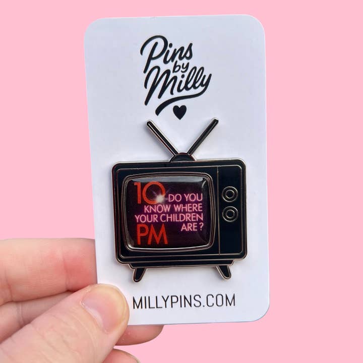 Nostalgic 80s 90s Commercial TV Enamel Pin for wholesale by Millypins