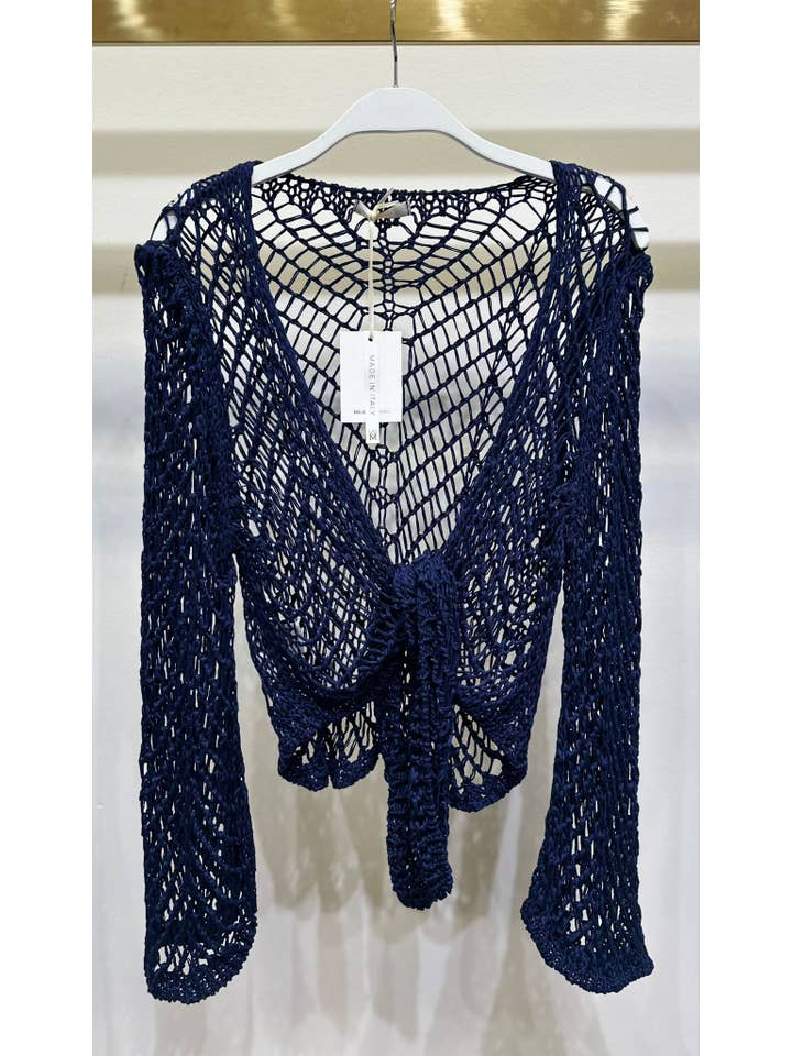 MILIO MILANO - Wholesale Knit Top - Women's - OPEN KNIT CROCHET TIE TOP (800819/72570)12