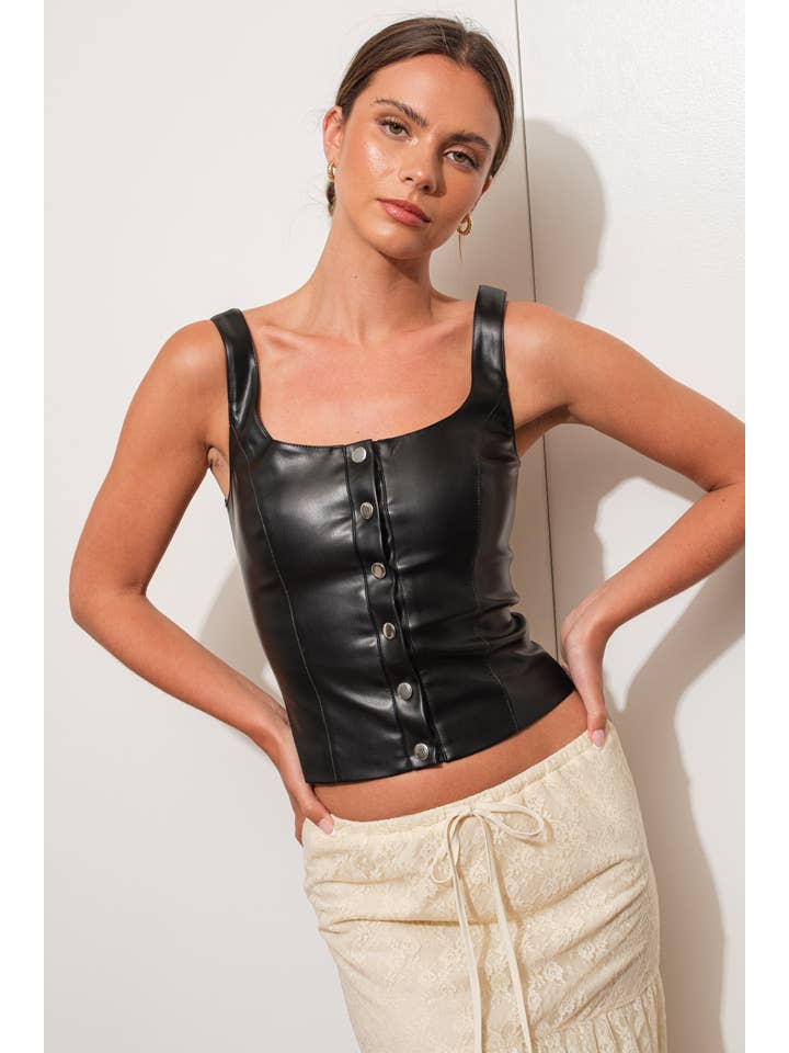 Black VEGAN LEATHER TANK for wholesale on Faire3