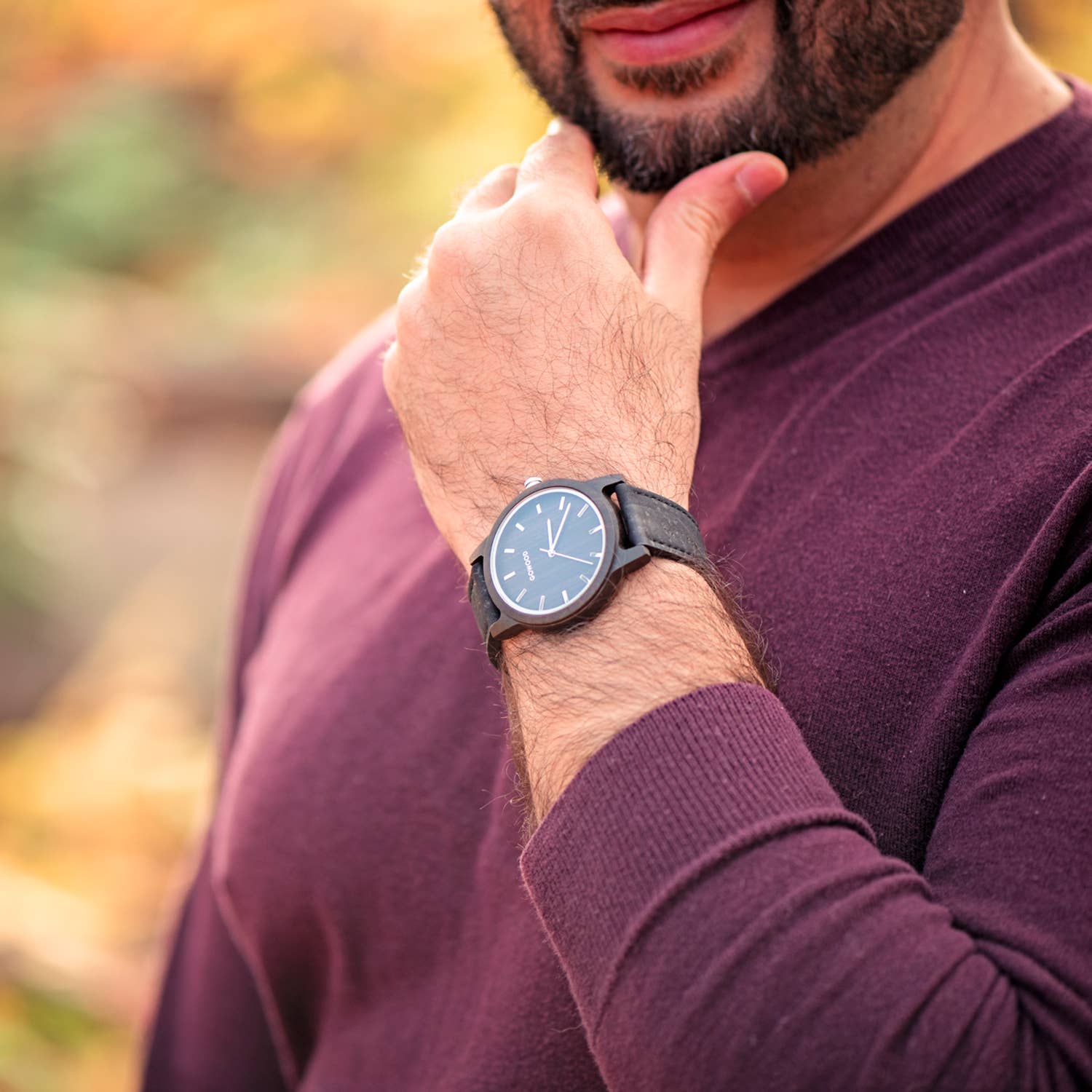 GOWOOD - Vente Montre – homme - Montre en bois de santal noir avec bracelet en liège10