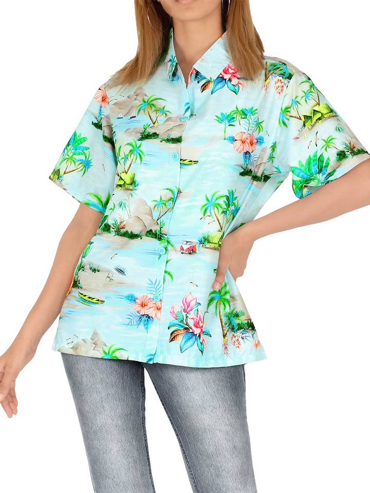 Camisa Havaiana Summer Beach para Mulher por atacado de Happy Bay / La Leela