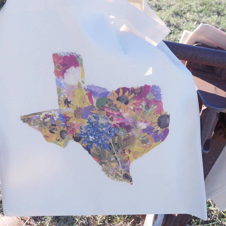 Remedy Designs - Wholesale Tote bag – Women's - Pressed Flower Texas Tote Bag | Native Wildflower Collage Design | 100% Cotton Eco-Friendly Tote3